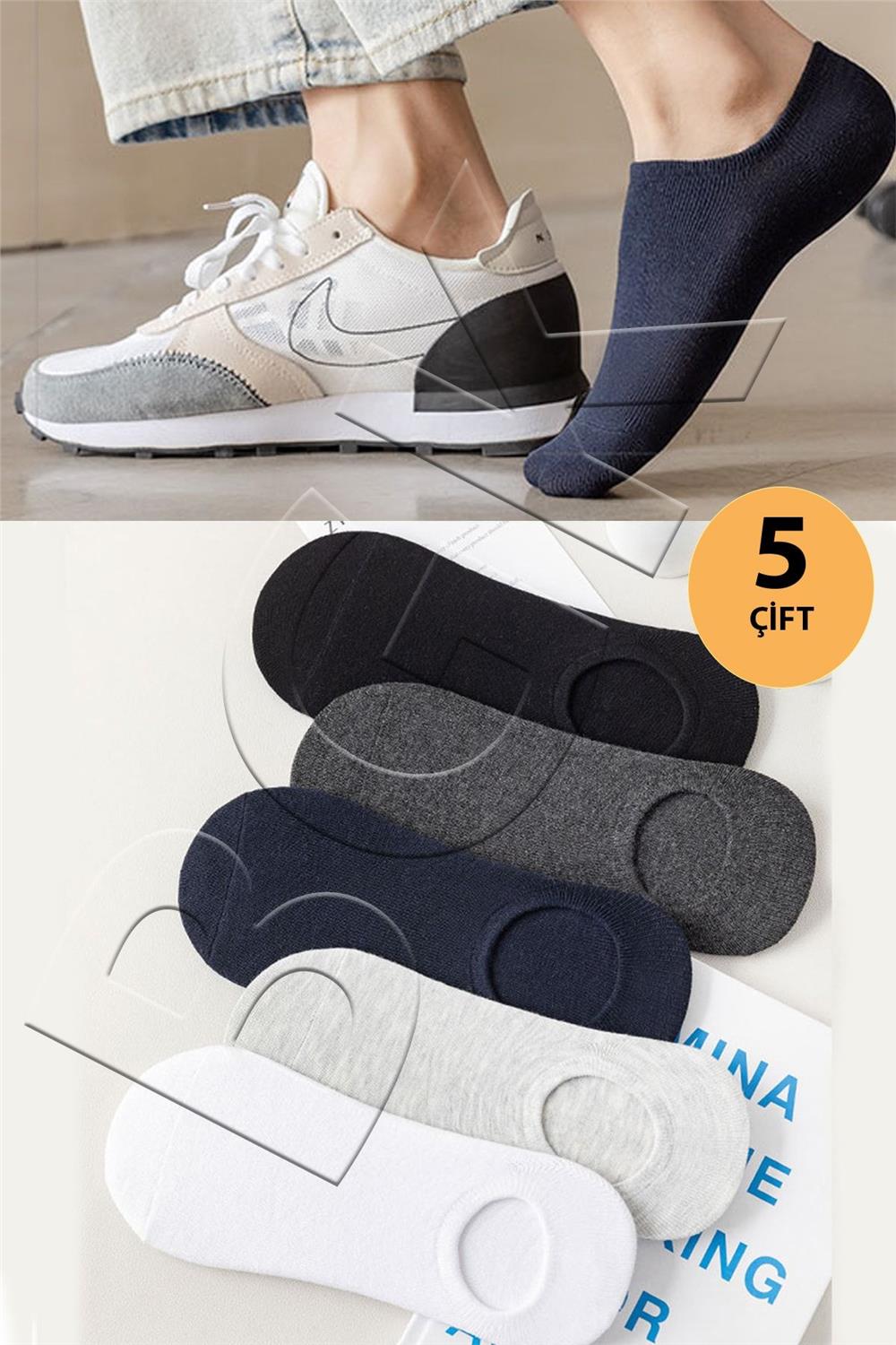 Unisex 5 Çift Görünmez Sneaker Renkli Çorap