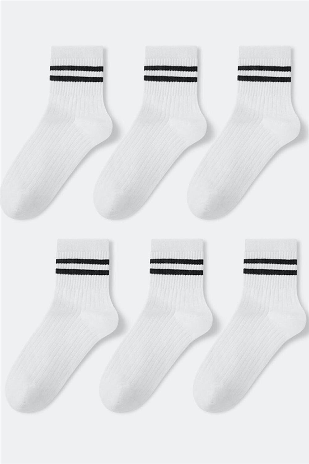 Unisex 6 Çift Çizgili Tenis Çorap