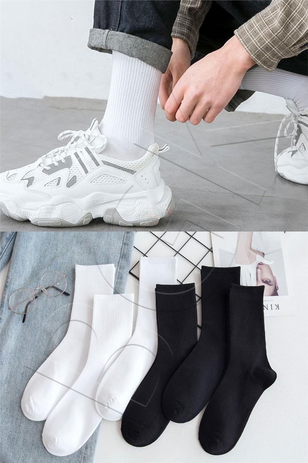 Unisex 6 Çift Düz Siyah-beyaz Tenis Çorap