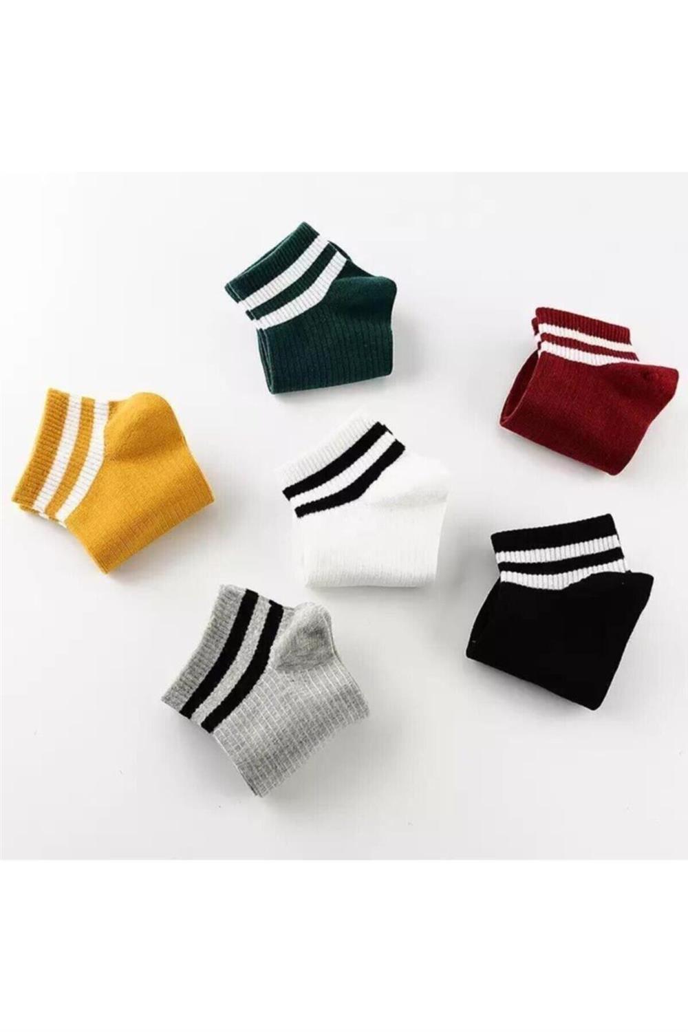 Unisex 6 Çift Koton Çizgili Patik Çorap Extra Rahat