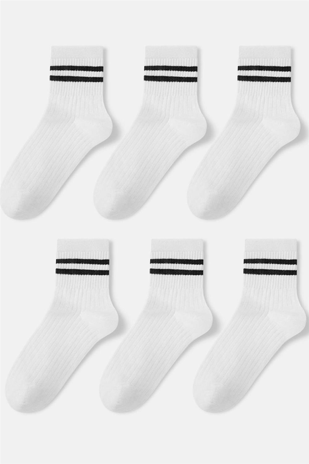 Unisex 6'lı Çizgili Tenis Çorap