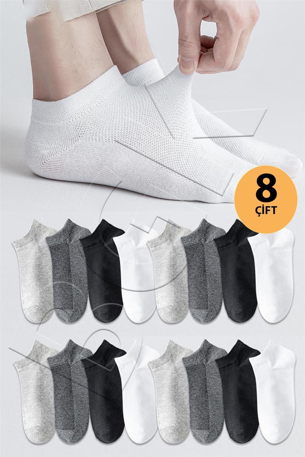 Unisex 8 Çift Pamuklu Pantalon Çorap Beyaz -9822694-beyaz Klasik