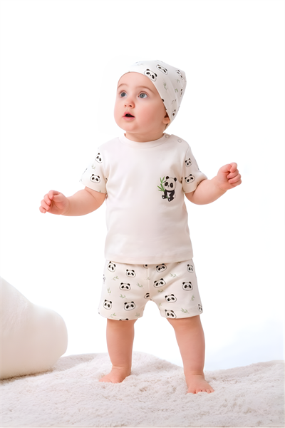 %100 Organik Pamuk Panda Şortlu Takım