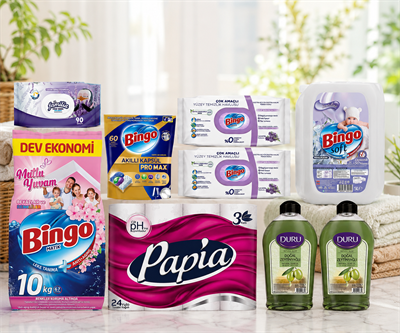 Bingo Mega Ev Temizlik ve Kişisel Bakım Seti | Kapsül, Deterjan, Yüzey Havlusu, Yumuşatıcı, Tuvalet Kağıdı, Sıvı Sabun