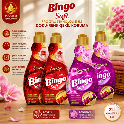 Bingo Soft Konsantre Çamaşır Yumuşatıcısı 4'lü Set 1440 ml – 2 Lovely + 2 Begonvil