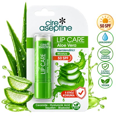 Cire Aseptine Lip Care Aloe Vera SPF 50 Nemlendirici Dudak Bakım Kremi 4,5 g
