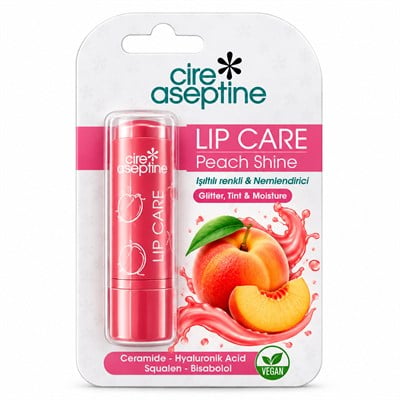 Cire Aseptine Lip Care Peach Shine Işıltılı Renkli Nemlendirici Dudak Bakım Kremi 4,5 g