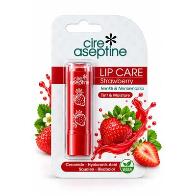 Cire Aseptine Lip Care Strawberry Nemlendirici Renkli Dudak Bakım Kremi 4,5 g