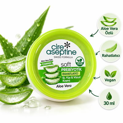 Cire Aseptine Soft Aloe Vera Özlü Prebiyotik El, Yüz ve Vücut Kremi 30 ml