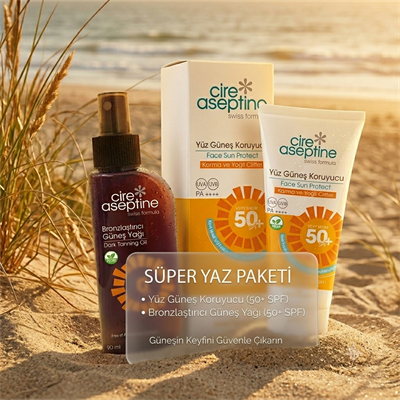 Cire Aseptine Yüz Güneş Koruyucu Krem Karma ve Yağlı ciltler 50+ SPF 50 ml + Bronzlaştırıcı Güneş Yağı Karma ve Yağlı Ciltler 90ml 