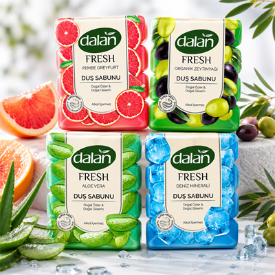 Dalan Fresh Karma Duş Sabunu Seti 6000 G (150 G x 16 Adet) - Deniz Minerali, Organik Zeytinyağlı, Aloe Vera, Pembe Greyfurt