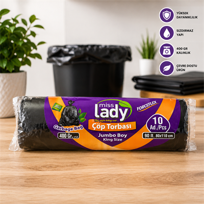 Miss Lady Jumbo Boy Çöp Torbası 90 Litre 80x110 cm 10'lu 400 gr
