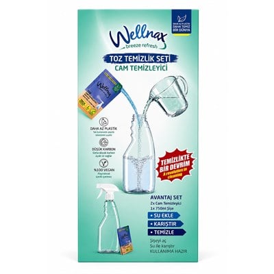 Wellnax Cam Toz Temizleyici Seti 1 Adet Toz Cam Temizleyici + 1 Adet 750 ml Şişe