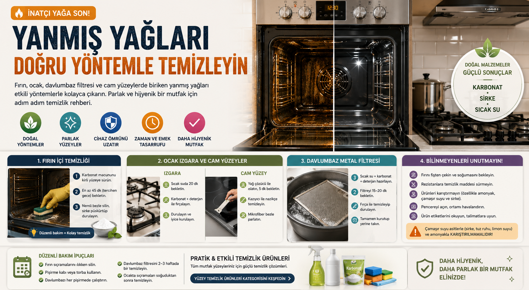 Fırın, Ocak ve Davlumbazdaki Yanmış Yağ Nasıl Çıkar?