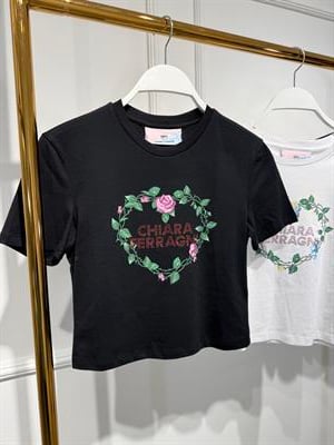 Chiara Ferragni Siyah Çiçekli T-shirt