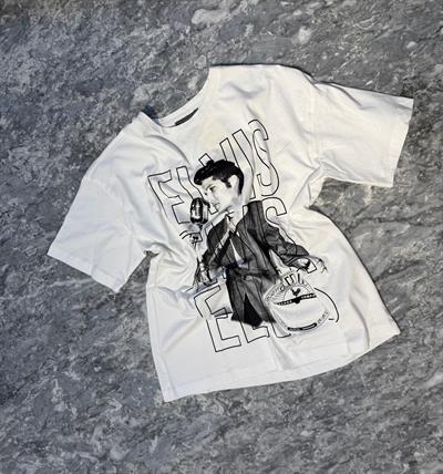 Elvis Presley Baskılı Oversize Beyaz T-shirt