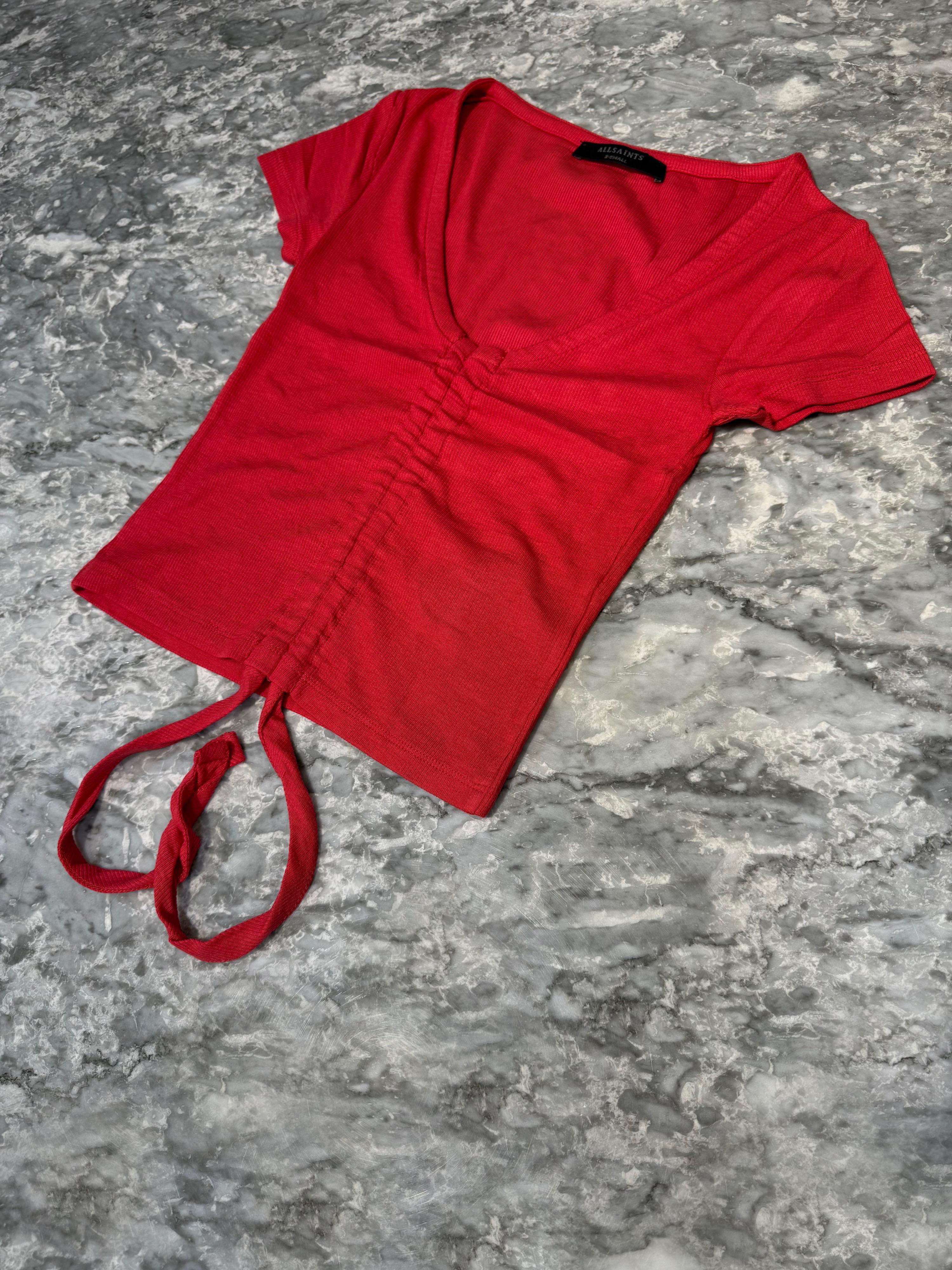 AllSaints Kırmızı Büzgülü Crop Bluz