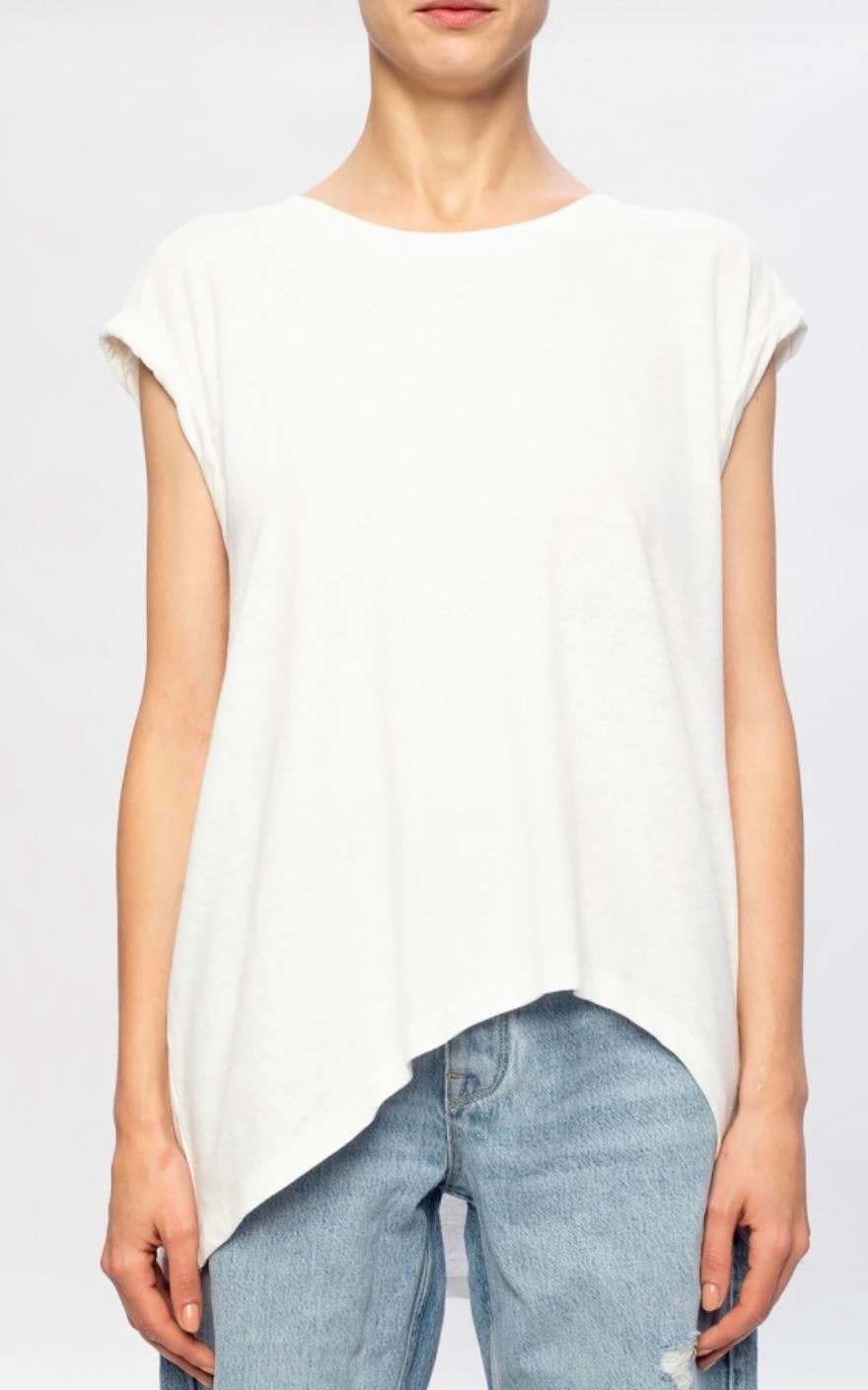 Asimetrik Kesim Beyaz Kolsuz T-shirt