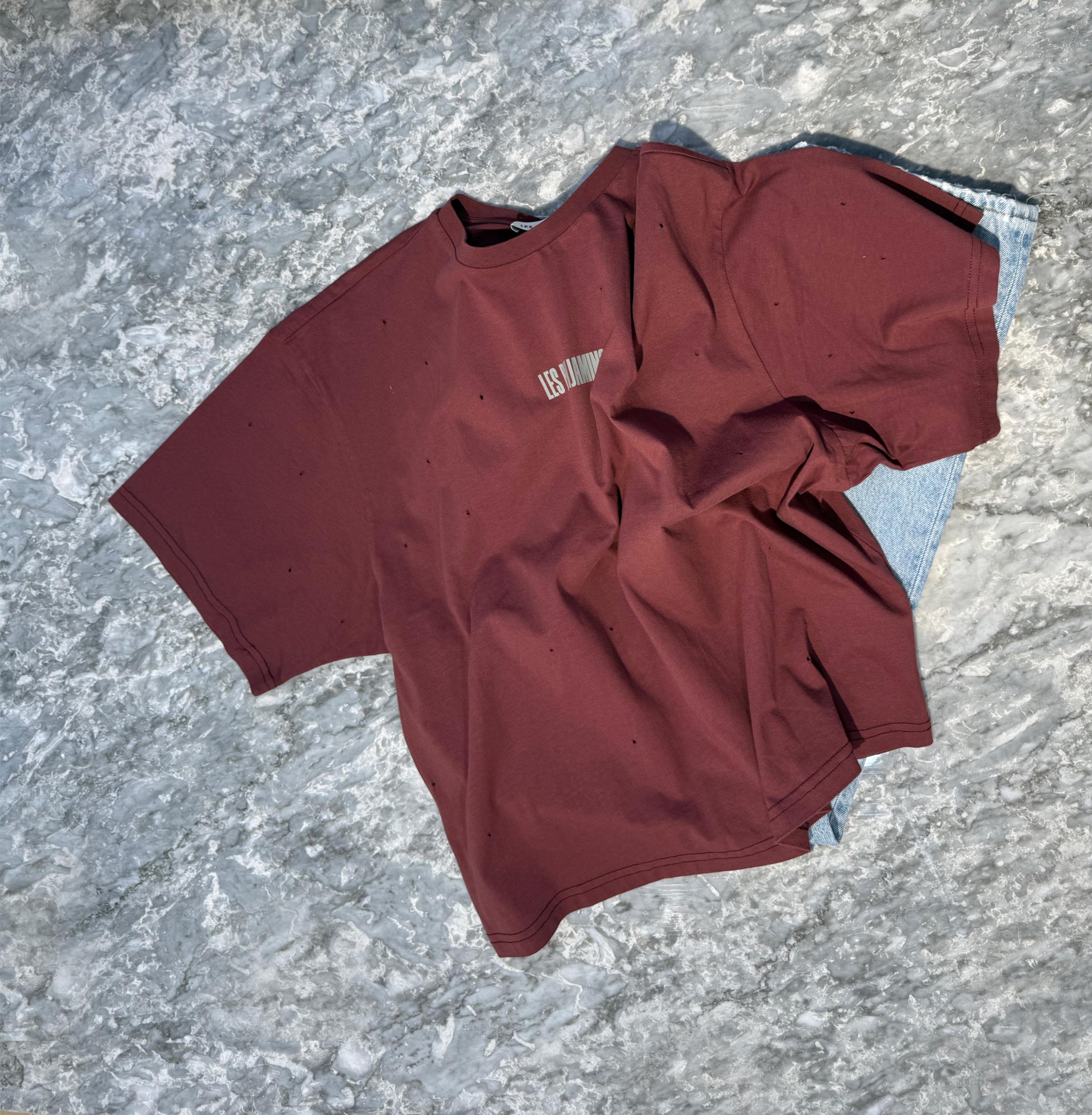 LB Bordo Oversize Delikli T-shirt