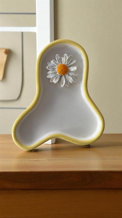 Dekoratif Sunum ve Takı Tabağı Model Sarı Çerçeve-Papatya Charm