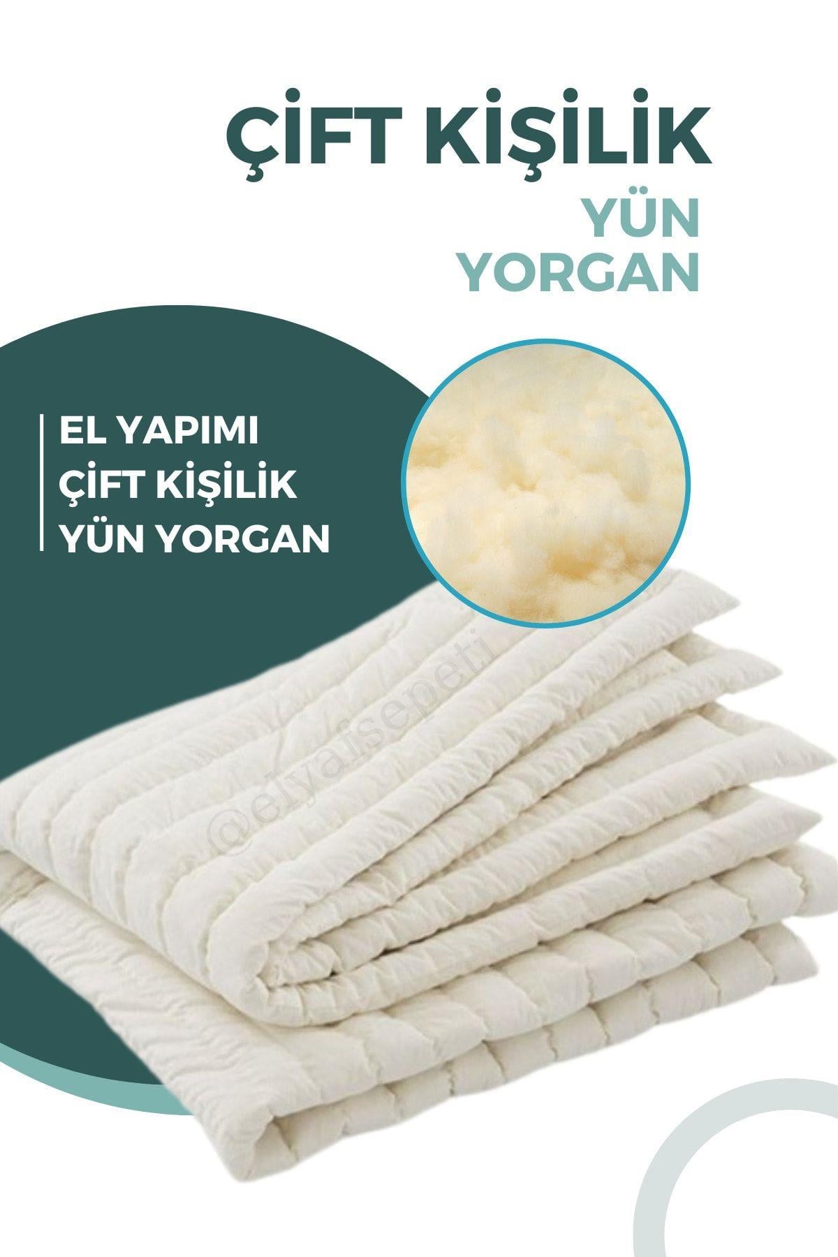 %100 Yünden El Dikimi Çift Kişilik Yün Yorgan %100 Doğal 195x215 Cm