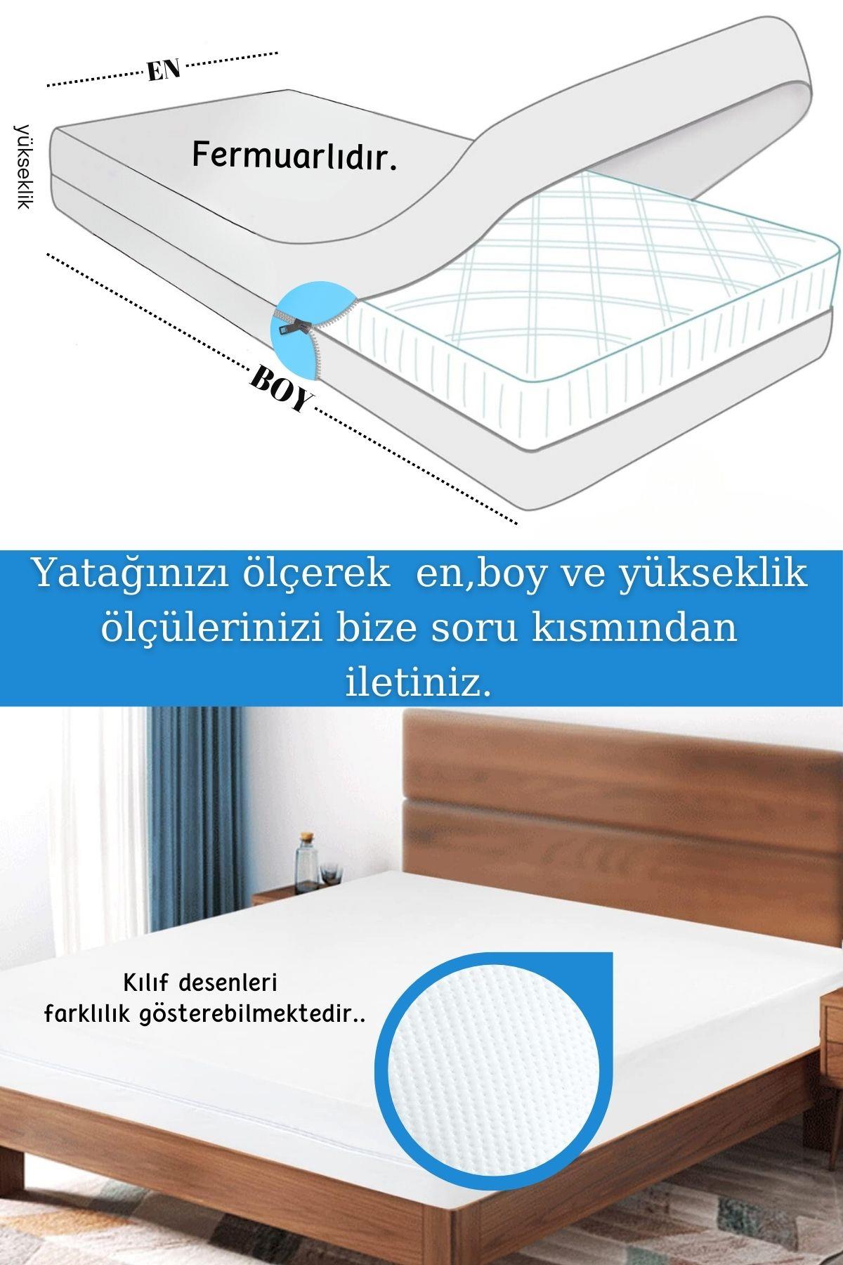 Su Geçirmez Fermuarlı Yatak Kılıfı Yatak Pedi&Şiltesi Kılıfı (Lütfen Yatak Yüksekliğini Belirtiniz)