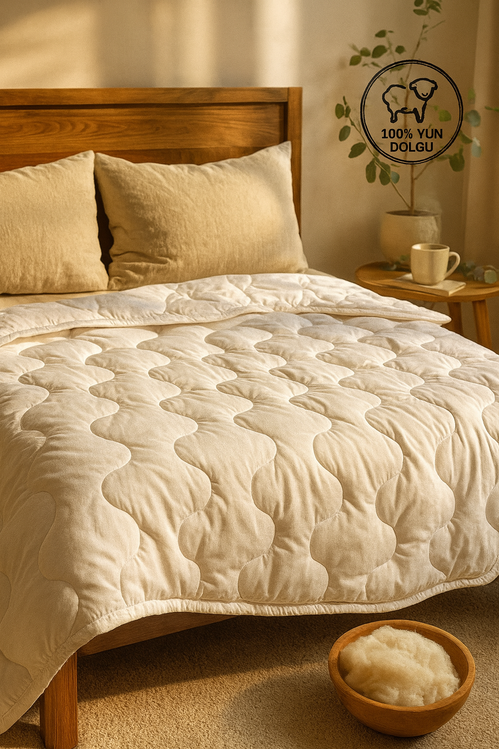 Tek Kişilik Yün Yorgan Merinos Kuzu Yünü Yorgan (%100 SAF MERİNOS KUZU YÜNÜ) 155 X 215 Cm Ebat, 2500 gram