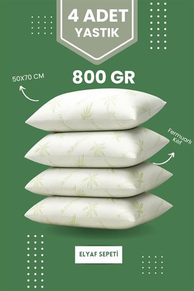 4 Adet Bamboo Kılıflı Yastık Seti Fermuarlı Yıkanabilir Antialerjik Elyaf Yastık 50x70cm 800 gr