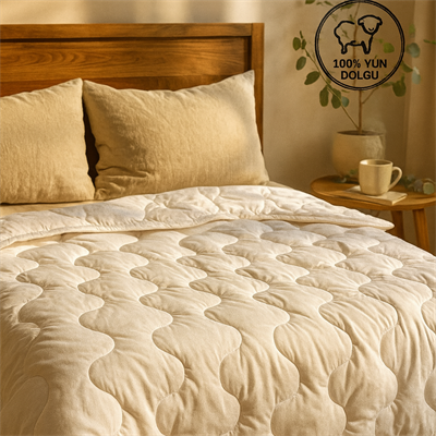 Çift Kişilik Yün Yorgan Merinos Kuzu Yünü Yorgan (%100 SAF MERİNOS KUZU YÜNÜ) 195 X 215 Cm Ebat, 3000 gram