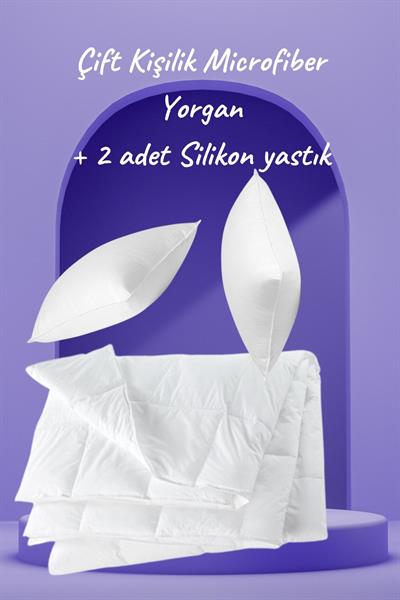 Microfiber Yorgan Yastık Seti 1 Mevsimlik Microfiber Çift Kişilik Yorgan + 2 Adet Silikon Yastık