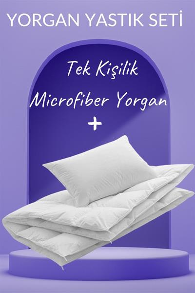 Microfiber Yorgan Yastık Seti 1 Mevsimlik Microfiber Tek Kişilik Yorgan + 1 Adet Silikon Yastık