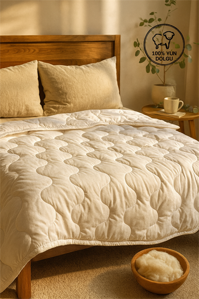 Tek Kişilik Yün Yorgan Merinos Kuzu Yünü Yorgan (%100 SAF MERİNOS KUZU YÜNÜ) 155 X 215 Cm Ebat, 2500 gram