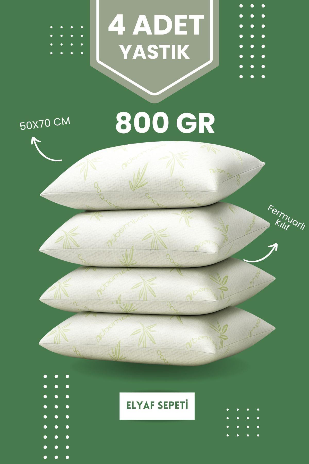 4 Adet Bamboo Kılıflı Yastık Seti Fermuarlı Yıkanabilir Antialerjik Elyaf Yastık 50x70cm 800 gr