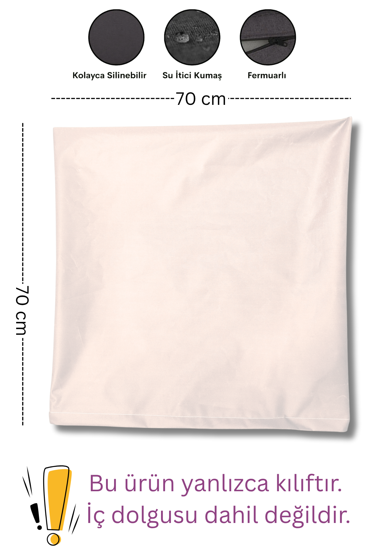 Su İtici Kare Fermuarlı Yer Minderi Kılıfı Bahçe Minder Kılıfı 70x70 cm