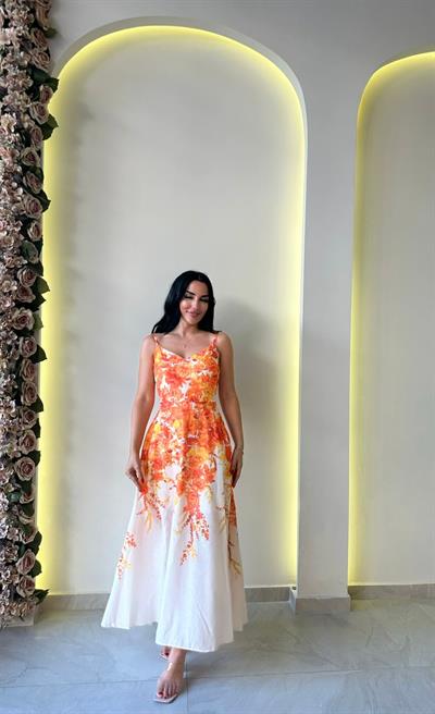 Turuncu Keten Elbise