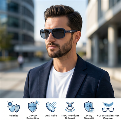 107-COL Seri Polarize Erkek Güneş Gözlüğü-Kırılmaz Ultra-Flex Çerçeve-7GRAM-Polarize-UV400-Yansıma Giderici 61-Ekartman