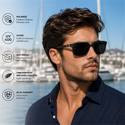 COL 150 Premium Seri Polarize Erkek Güneş Gözlüğü-Polarize-UV400-Anti Refle 3lü Koruma 55*18*132 Ekartman