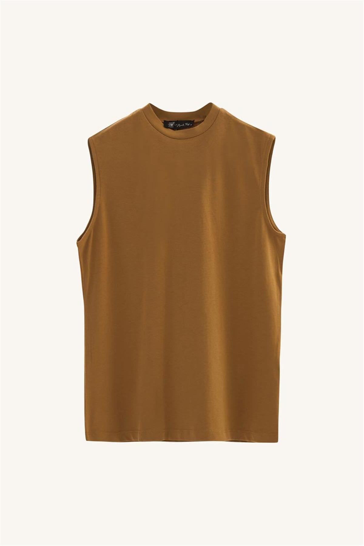 %100 Pamuk Kolsuz Body Koyu camel