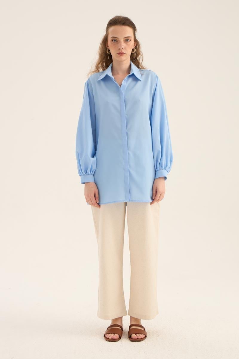 Balon Kollu Gömlek Mavi