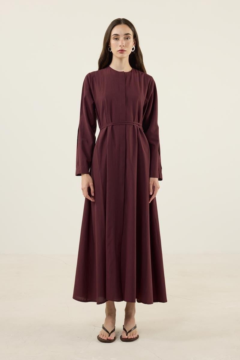 Bisiklet Yaka Elbise Bordo