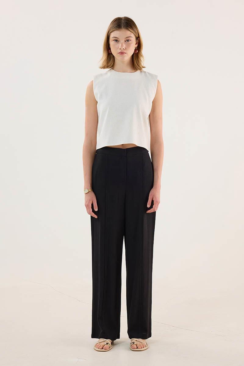 Biye Detaylı Pantolon Siyah