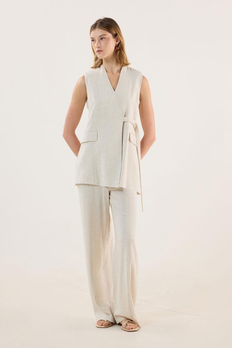 Biye Detaylı Yelek Naturel