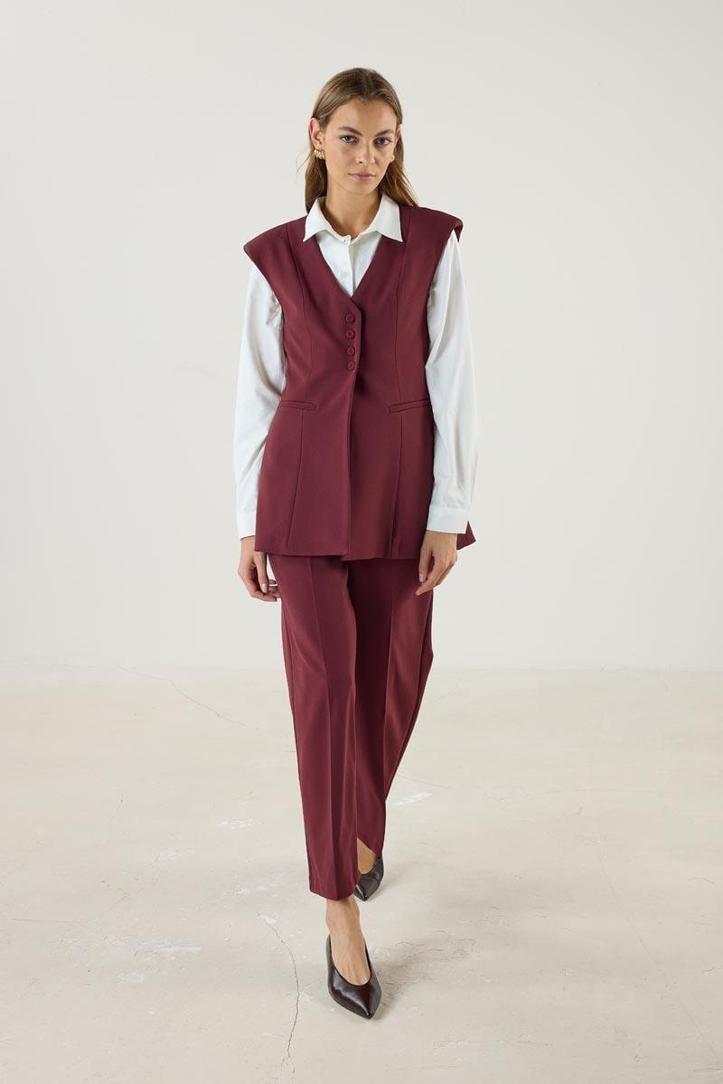 Bordo Yelek Culotte Pantolon Takım