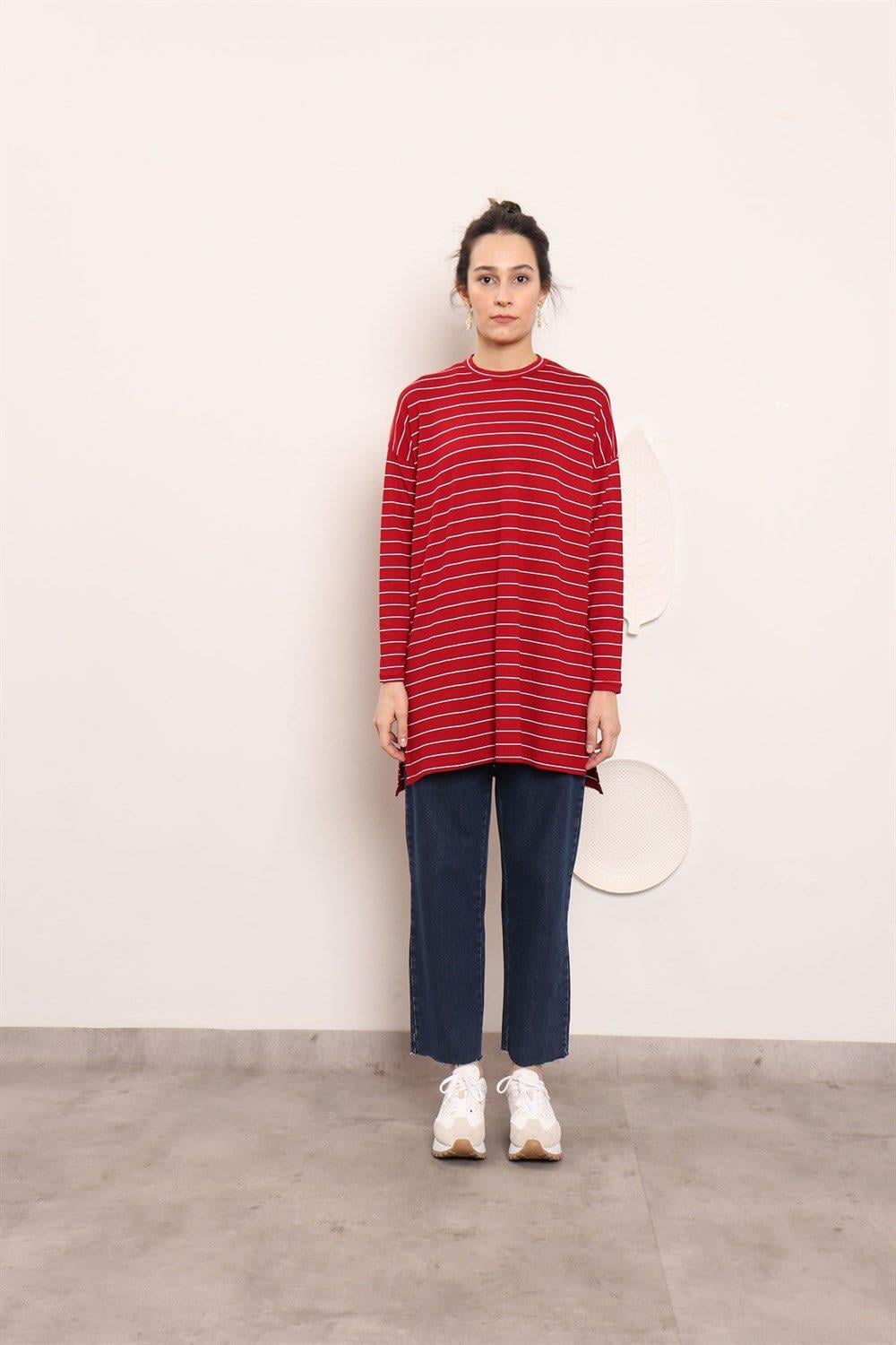 Çizgili Tunik Bordo