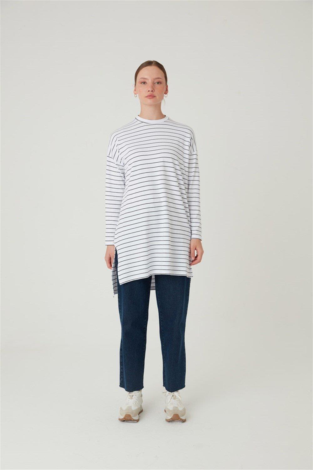 Çizgili Tunik Ekru