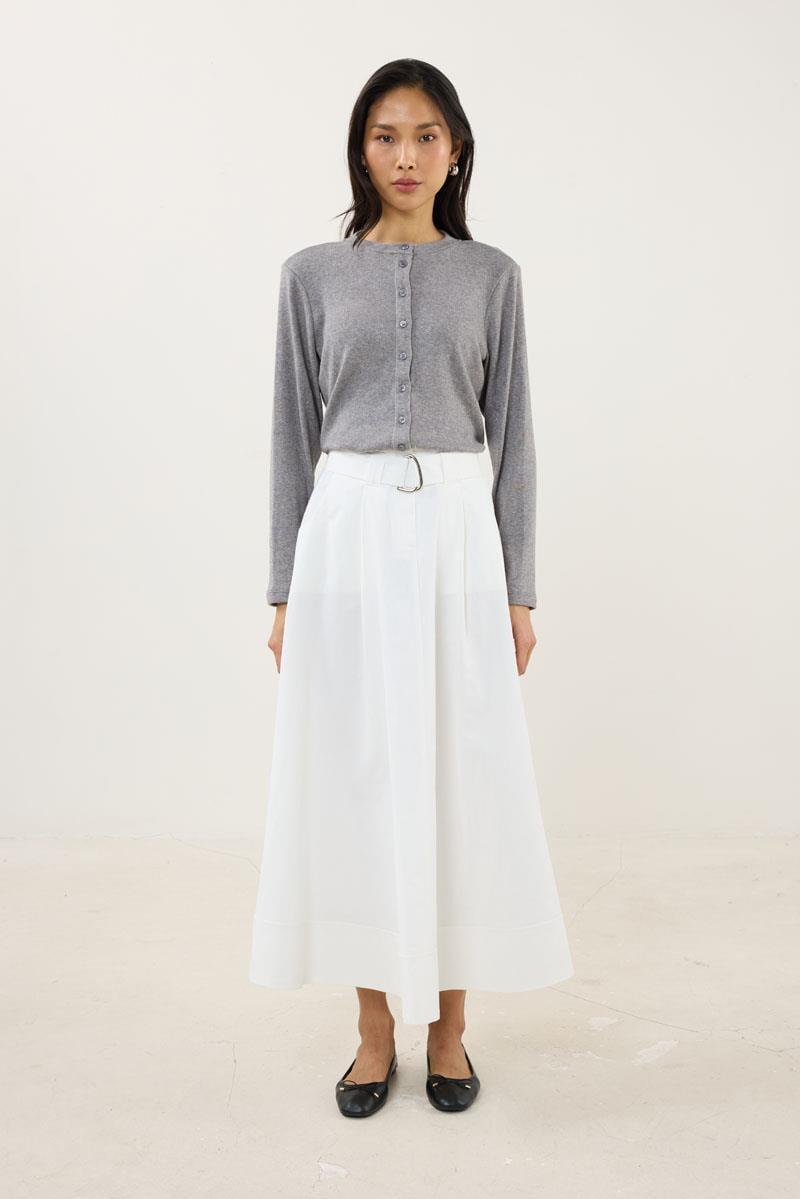 Etek Ucu Parçalı Kemerli Etek Ekru