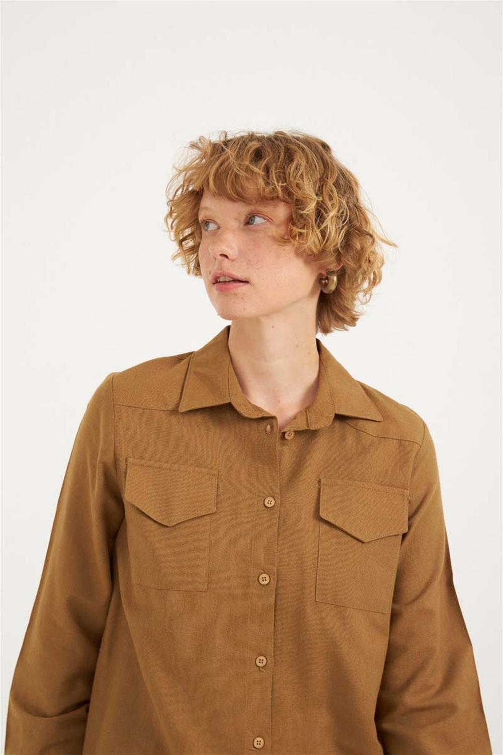 Fit Kalıp Gömlek Koyu camel