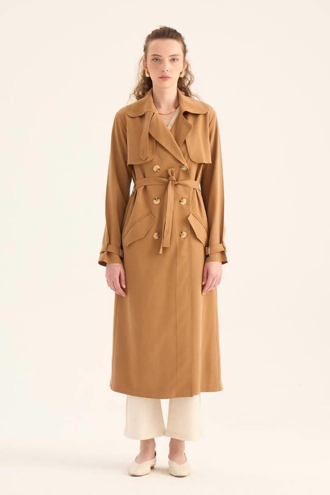 Fit Kalıp Tensel Trençkot Camel