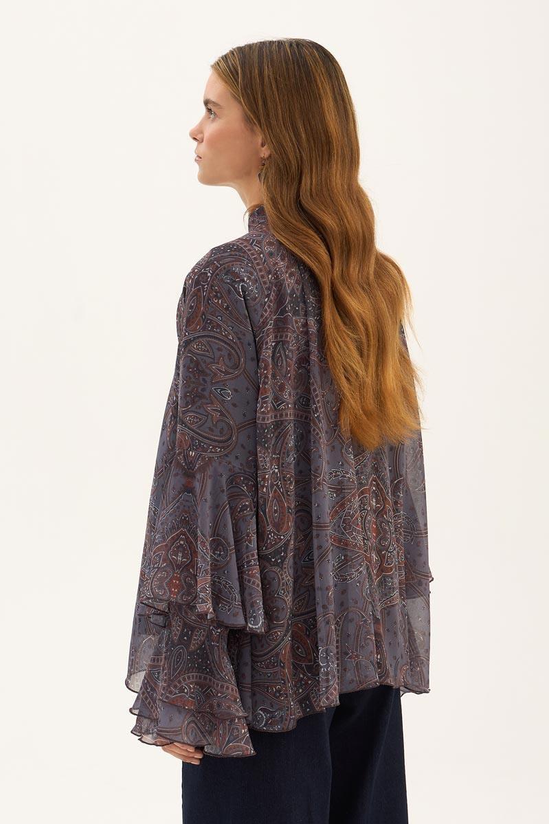 Fularlı Şifon Bluz Füme