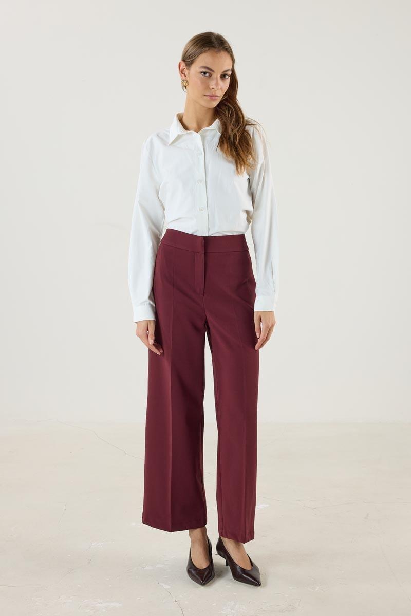Kadın   Yüksek Bel Bol Paça Culotte Pantolon Bordo